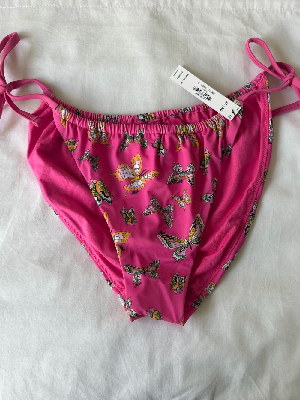 PINK Victoria's Secret Bright Pink Butterfly Tie-Side Bikini Bottoms